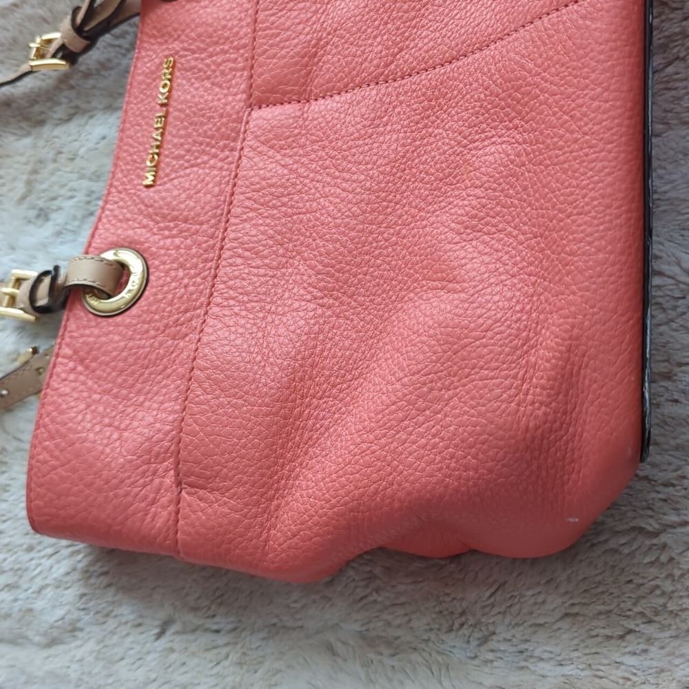 Michael Kors Peachy Pink Pebbled Leather Shoulder Tote Bag Purse Many Pockets - Picture 4 of 16